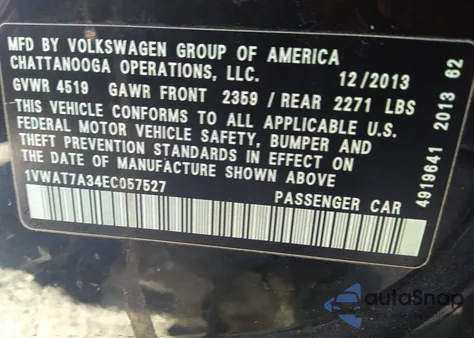 2014 Volkswagen Passat 1.8T Wolfsburg Edition from USA, damaged, VIN 1VWAT7A34EC057527